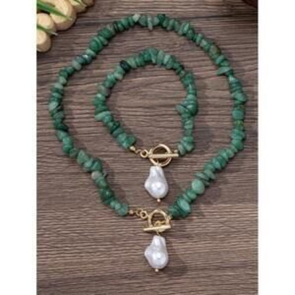 Turquoise Chip & Faux Baroque Pearl Jewelry Set, Includes 2 Allo Y2K Minimalist - Picture 3 of 6